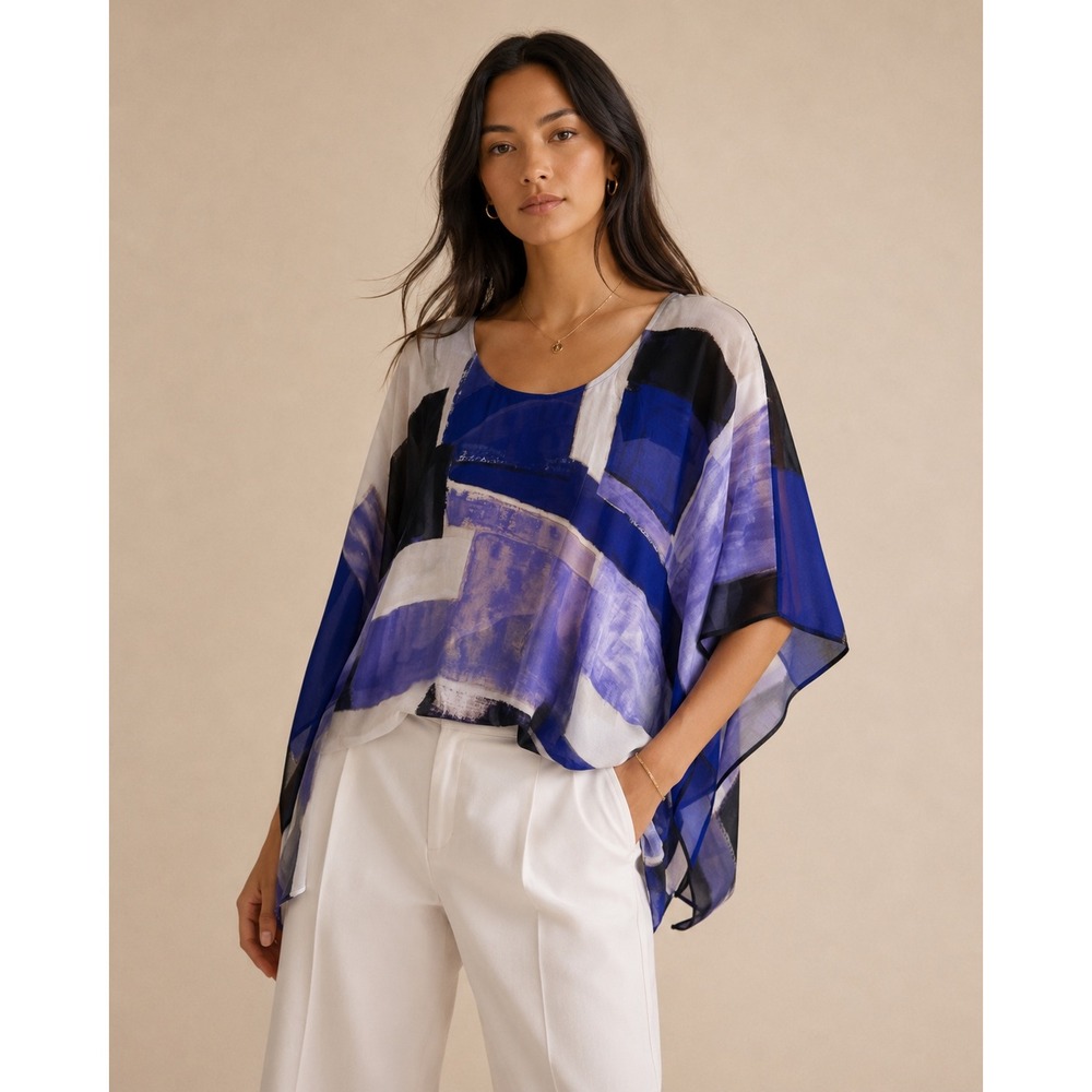 Lane Bryant Abstract Blue Purple Chiffon Poncho Top Plus Size 22/24 NWT